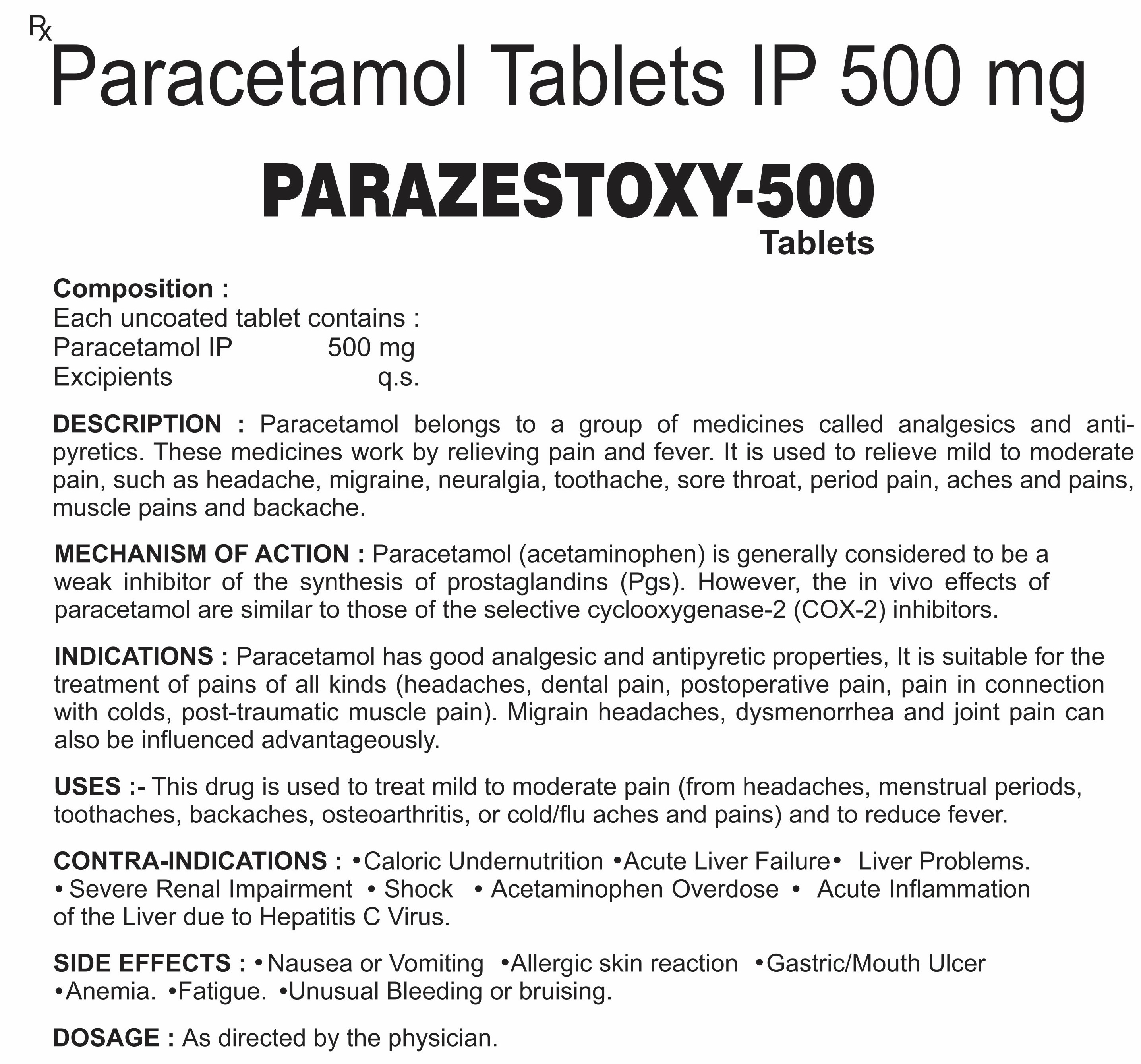 PARAZESTOXY 500 TABLETS